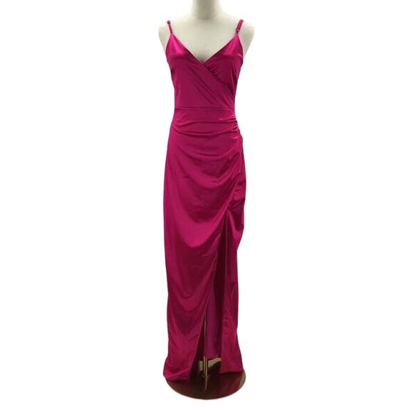 LULU'S sz S Magic Memories Magenta Satin Sleeveless Maxi Dress NEW B45 *flaw - Picture 3 of 12